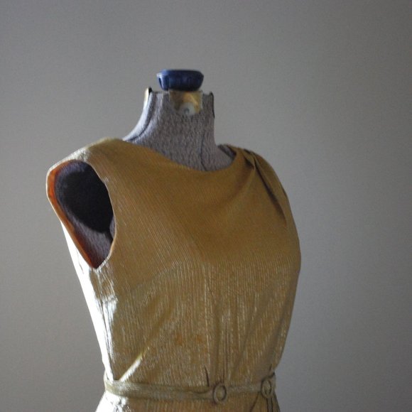 Shimmery gold cocktail dress w/double belt buckle - Picture 5 of 11